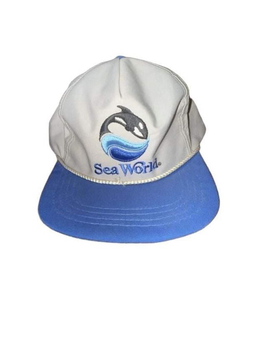 Vintage Sea World Hat Orca Adjustable Cap Rope Zip Back Trucker 1988 80s